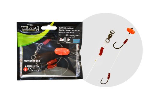 WIZARD MONSTER SURFACE LIVEBAIT DOUBLE MONO RIG 9/0+11/0 ROUND