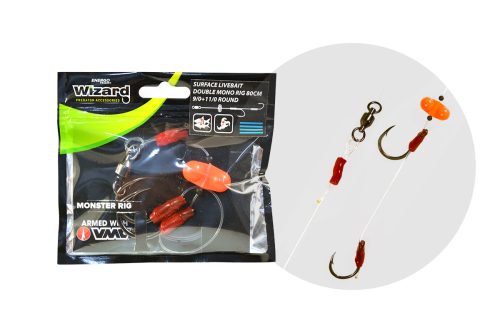 WIZARD MONSTER SURFACE LIVEBAIT DOUBLE MONO RIG 6/0+ 8/0 SPECIMEN