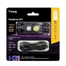   Technik Fejlámpa H31 (akkumulátoros) OSRAM P9 + red light + USB-C (800 lumen)